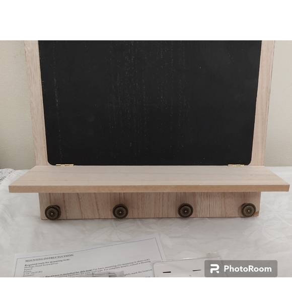 21" Hanging Wall Shelf Chalkboard Calendar with Hooks Farmhouse Minor Flaw - Picture 5 of 7